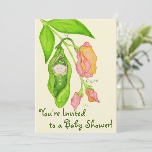 Sweet Pea Girl Baby shower Invitation Kaart (Staand voorkant)