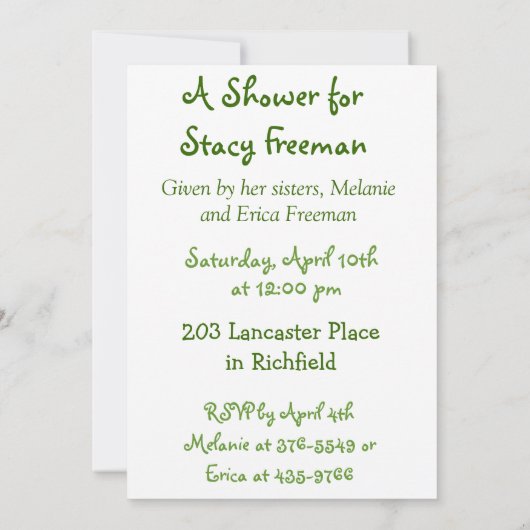 Sweet Pea Girl Baby shower Invitation Kaart (Achterkant)