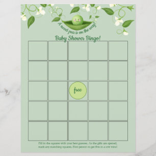 Sweet Pea in een Pod Baby shower Bingo Game kaart