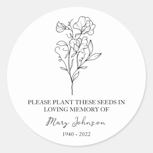 Sweet Pea Memorial Funeral Seed Packet Ronde Sticker (Voorkant)