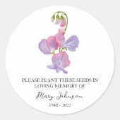 Sweet Pea Memorial Funeral Seed Packet Ronde Sticker (Voorkant)
