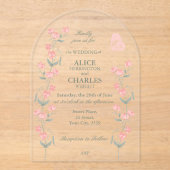 Sweet Pea Pink en Green Floral Wedding Acryl Uitnodigingen (Voorkant)