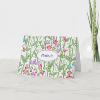 Sweet Pea William Morris Floral Pattern Monogram Notitiekaartje