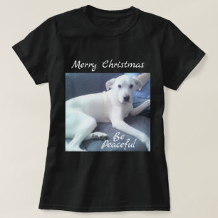 Sweet Peaceful Cute White Dog Sitting with Dad T-shirt