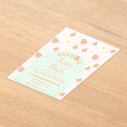 Sweet Peach 1e verjaardag Acryl Uitnodigingen (Laagn)