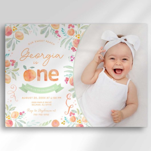 Sweet Peach 1e Verjaardag uitnodiging