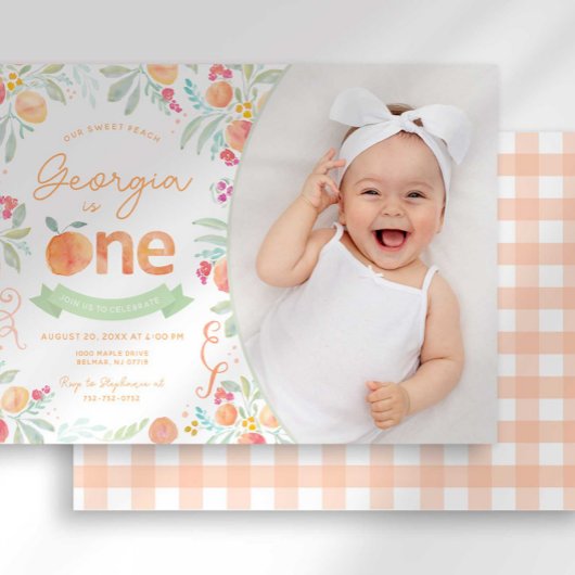 Sweet Peach 1e Verjaardag uitnodiging