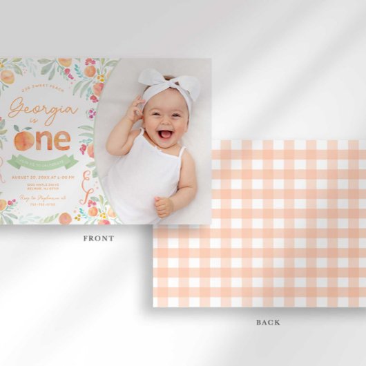 Sweet Peach 1e Verjaardag uitnodiging