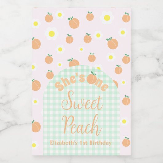 Sweet Peach 1e verjaardag Wijn Etiket (Enkel label)