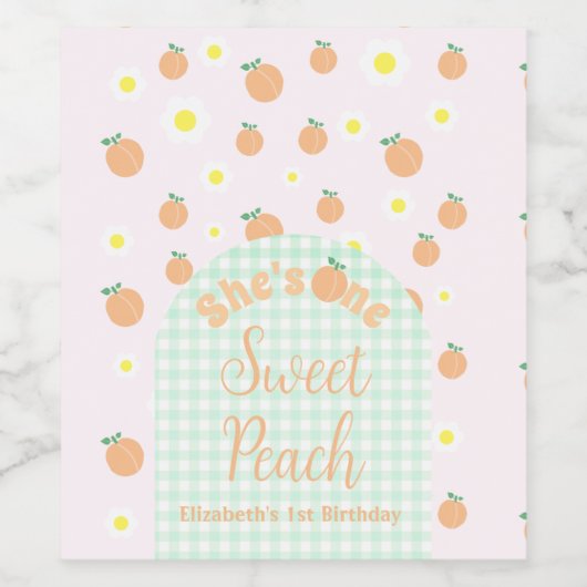 Sweet Peach 1e verjaardag Wijn Etiket (Enkel label)