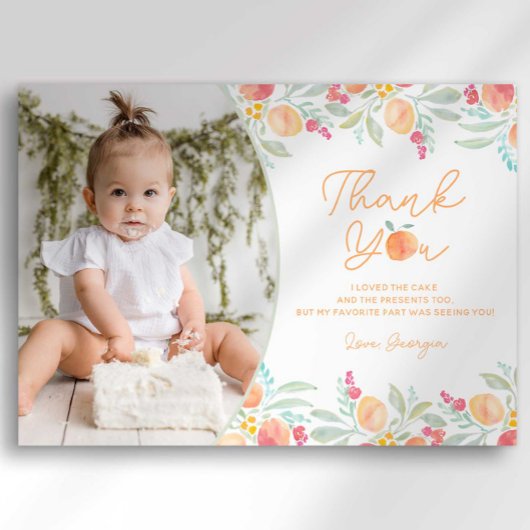 Sweet Peach 1st Verjaardag Dank u kaart