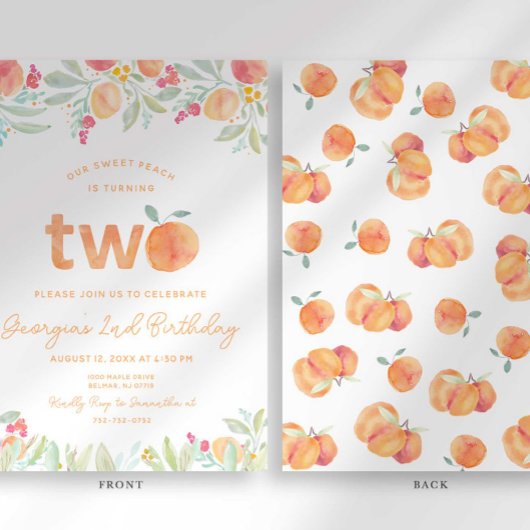 Sweet Peach 2e verjaardag uitnodiging