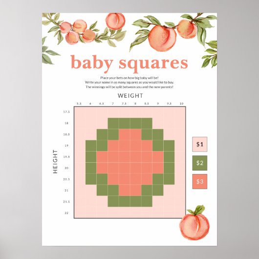 Sweet Peach Baby shower Betting Squares teken Poster (Voorkant)