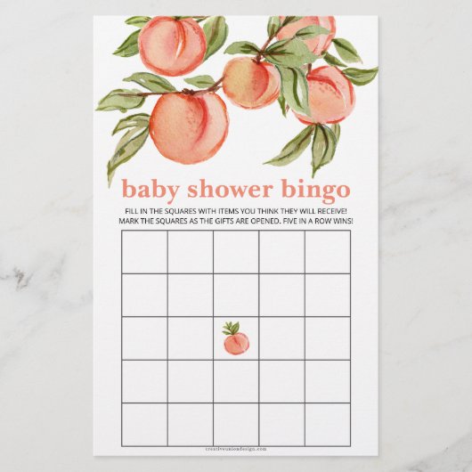 Sweet Peach Baby shower Bingogame (Voorkant)