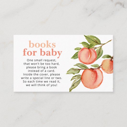 Sweet Peach Baby shower Boeken voor Baby Kaart Visitekaartje (Voorkant)