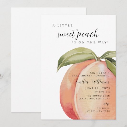 Sweet Peach Baby shower Girl Kaart (Voorkant / Achterkant)