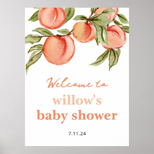 Sweet Peach Baby shower Poster Welkomstbord (Voorkant)