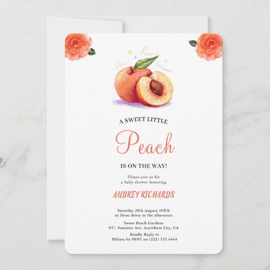 SWEET PEACH babyshower uitnodiging (Voorkant)