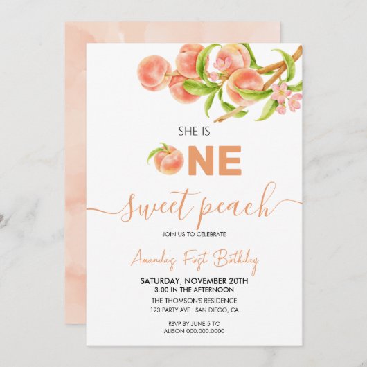 Sweet Peach Birthday Kaart (Voorkant / Achterkant)