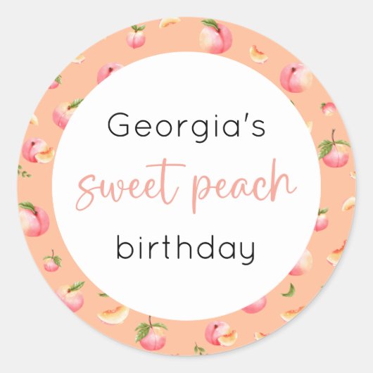 Sweet Peach Birthday Ronde Sticker (Voorkant)