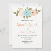 Sweet Peach Blauwgroen Floral Bridal Brunch Invite Kaart (Voorkant)