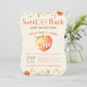 Sweet Peach Bloemen Eerste Verjaardag Uitnodiging (Staand voorkant)