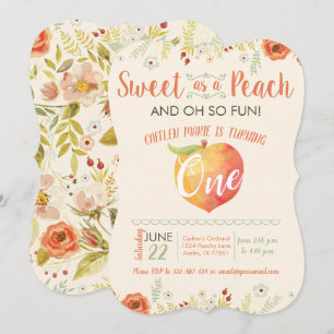 Sweet Peach Bloemen Eerste Verjaardag Uitnodiging