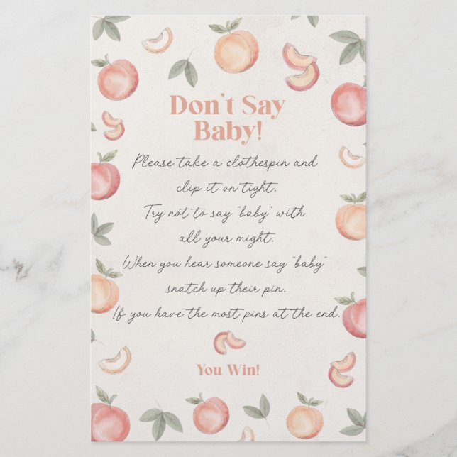 Sweet Peach Boho Dont Say baby shower spel (Voorkant)