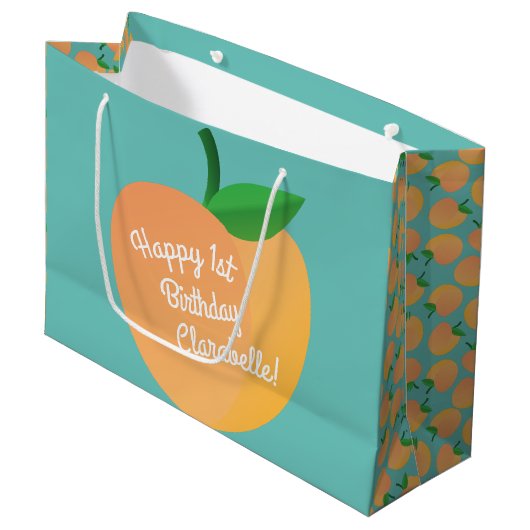 Sweet Peach Cute Fruit 1st Birthday Party Thema Groot Cadeauzakje (Voorkant Gekanteld)