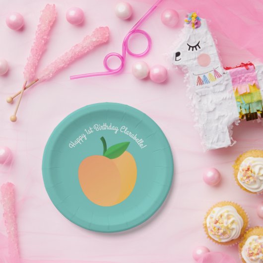 Sweet Peach Cute Fruit 1st Birthday Party Thema Papieren Bordje (Feest)