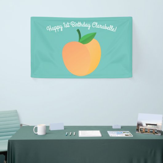 Sweet Peach Cute Fruit 1st Birthday Party Thema Spandoek (Beurs)