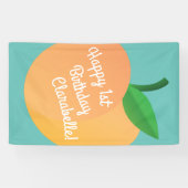 Sweet Peach Cute Fruit 1st Birthday Party Thema Spandoek (Horizontaal)