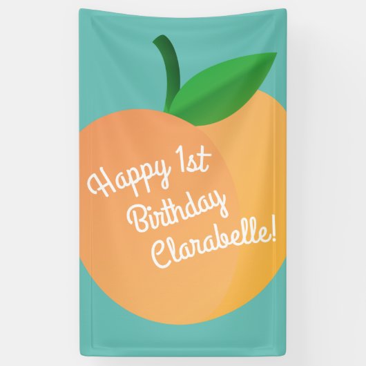 Sweet Peach Cute Fruit 1st Birthday Party Thema Spandoek (Verticaal)