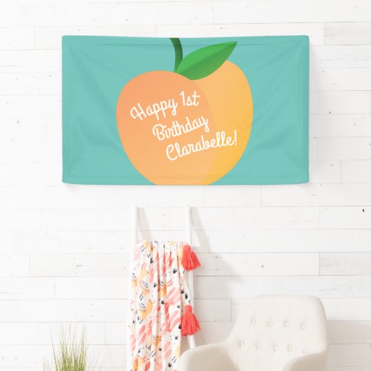Sweet Peach Cute Fruit 1st Birthday Party Thema Spandoek (Insitu)