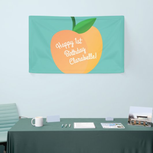 Sweet Peach Cute Fruit 1st Birthday Party Thema Spandoek (Beurs)