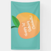 Sweet Peach Cute Fruit 1st Birthday Party Thema Spandoek (Verticaal)