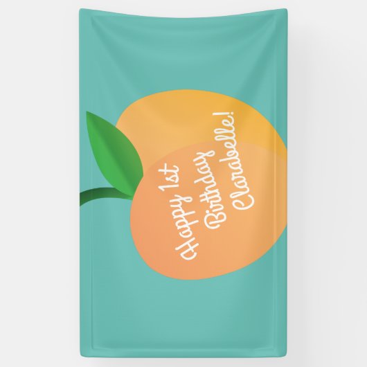 Sweet Peach Cute Fruit 1st Birthday Party Thema Spandoek (Verticaal)