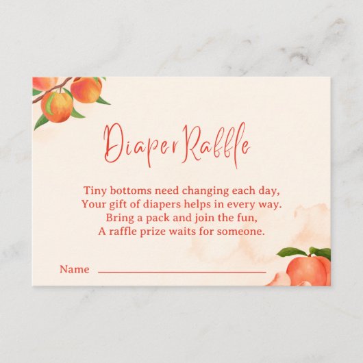 Sweet Peach Diaper Raffle Card – Fruit-Themed Informatiekaartje (Voorkant)