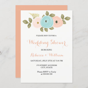 Sweet Peach Flora Couples Wedding Shower Invite Kaart
