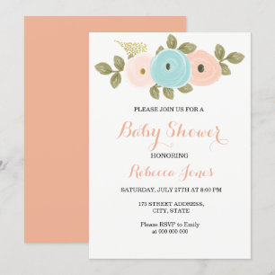 Sweet Peach Floral Baby shower Invitation Kaart