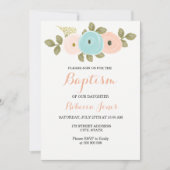 Sweet Peach Floral Baptism Invitation Kaart (Voorkant)