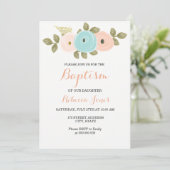 Sweet Peach Floral Baptism Invitation Kaart (Staand voorkant)