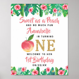 Sweet Peach Girls 1st Birthday Welkom Poster
