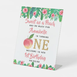 Sweet Peach Girls 1st Birthday Welkom Reclamebord Met Voetstuk