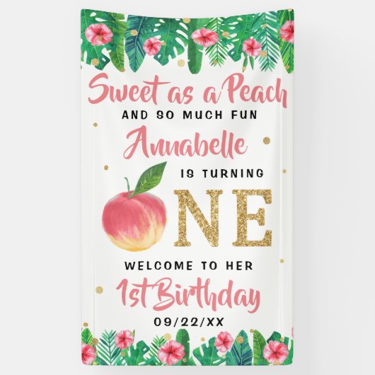 Sweet Peach Girls 1st Birthday Welkom Spandoek (Verticaal)