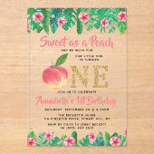 Sweet Peach Girls 1ste verjaardag Acryl Uitnodigingen (Voorkant)