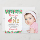 Sweet Peach Girls 1ste verjaardag foto Bedankkaart (Voorkant)
