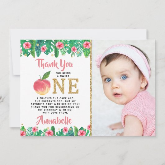 Sweet Peach Girls 1ste verjaardag foto Bedankkaart (Voorkant)