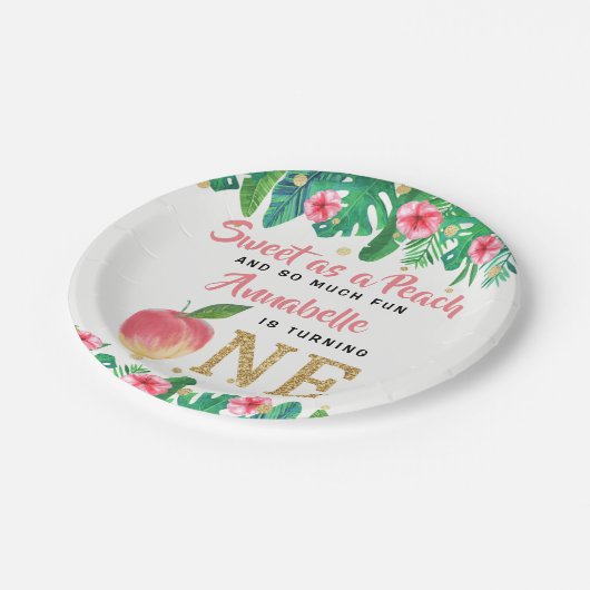 Sweet Peach Girls 1ste verjaardag Papieren Bordje (Gekanteld)