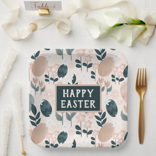 Sweet Peach Green Boho Botanical Easter Egg Papieren Bordje (Huwelijk)